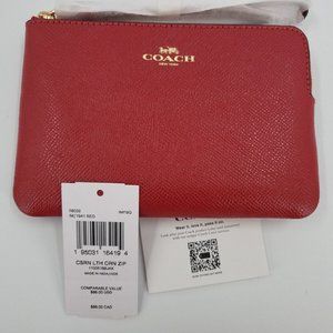 Coach Corner Zip Wristlet In Red - NEW WITH TAGS, factory packaging.